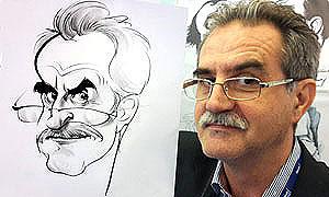 Karikaturist Gero Hilliger in Leipzig zeichnet bei Firmenfeier.