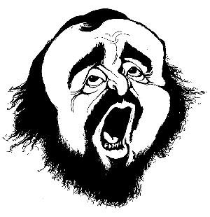 Karikatur von Luciano Pavarotti für Ausstellung.